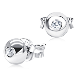 Ball Shaped With CZ Stone Silver Ear Stud STS-5295